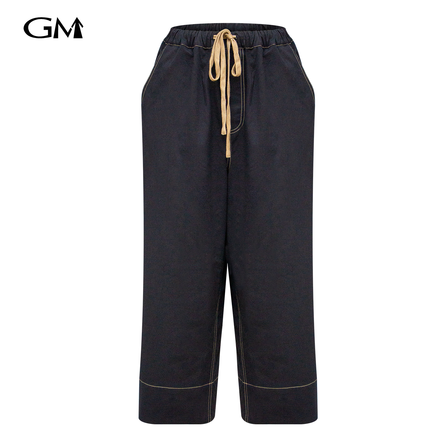 New solid color elastic waist straight leg pants