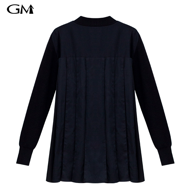 Solid color patchwork cardigan button top