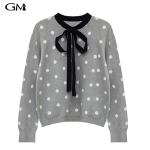 Bowknot polka dot knitted top