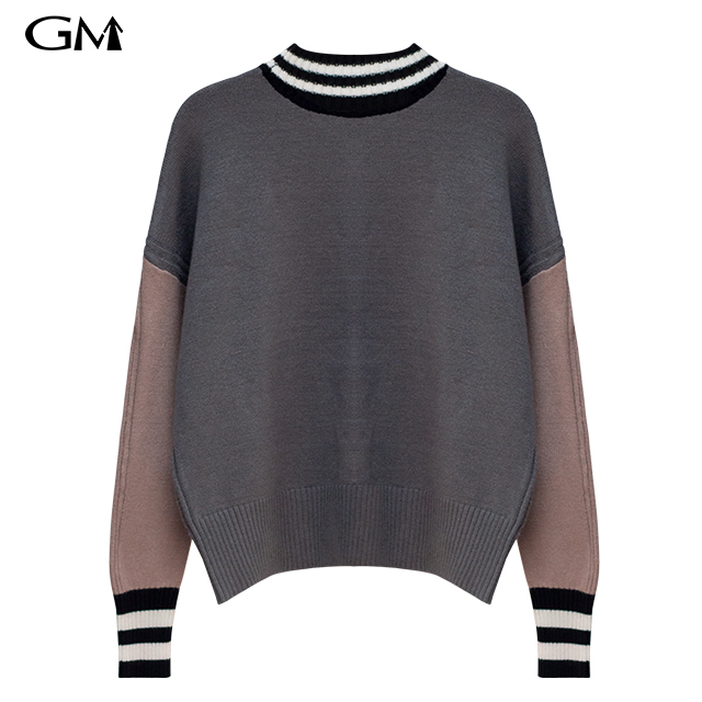 New casual contrast round neck knit top