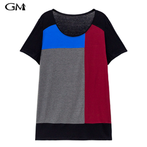 Contrast Color Short Sleeve Round Neck Top