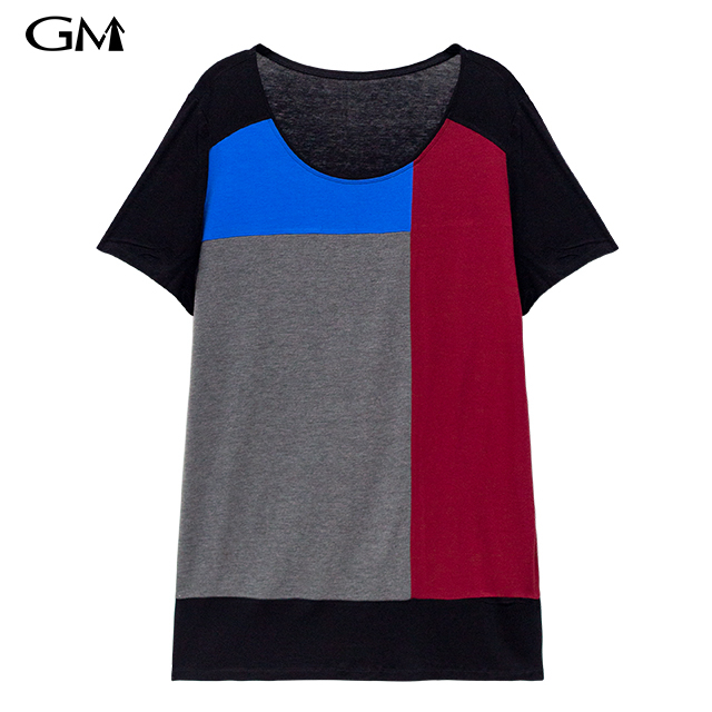 Contrast Color Short Sleeve Round Neck Top