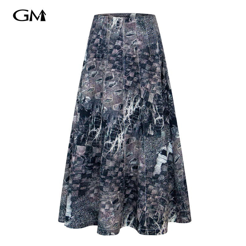 Fashionable and versatile digital printed midi skirt