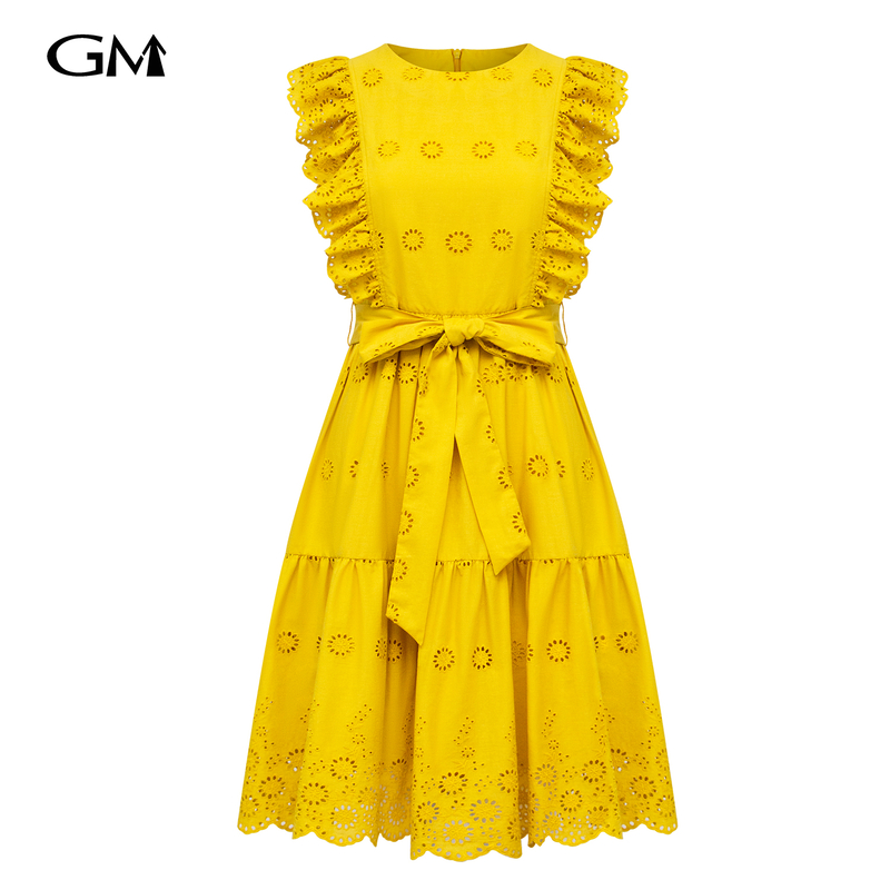 Fashionable hollow solid color slim fit dress