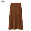 New high waisted fringed mid length knitted skirt