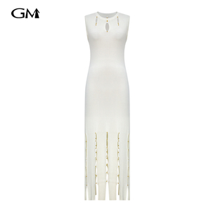 New solid color round neck knitted dress