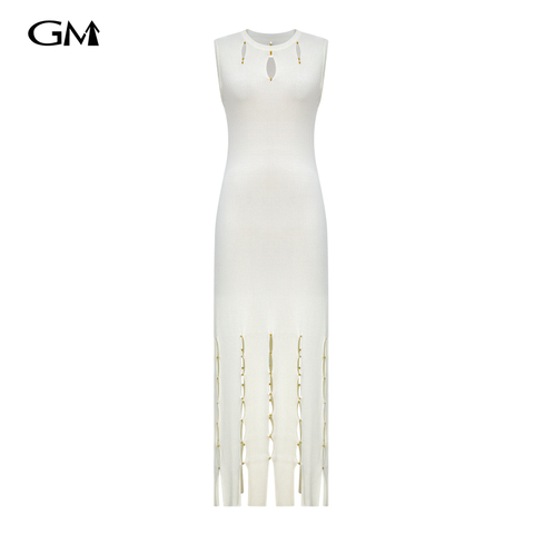 New solid color round neck knitted dress