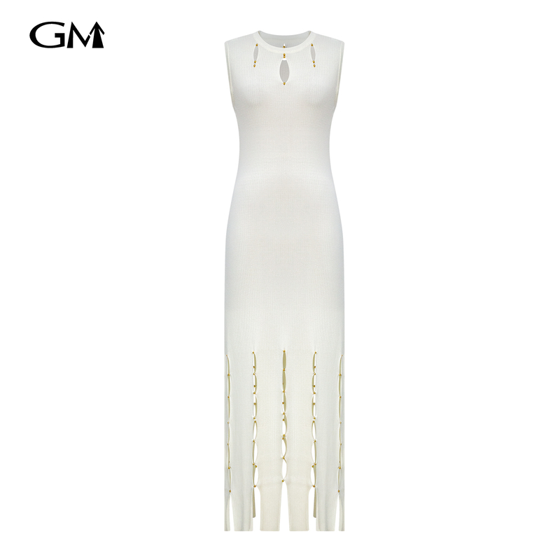 New solid color round neck knitted dress