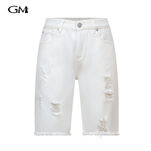 Summer ripped straight leg five quarter jeans