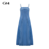 New solid color denim camisole long skirt