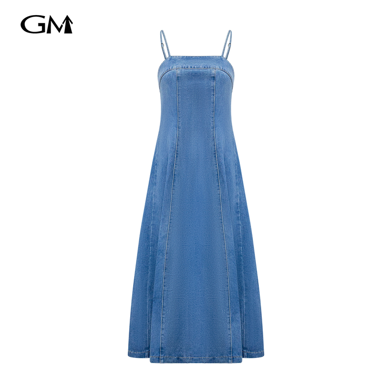 New solid color denim camisole long skirt