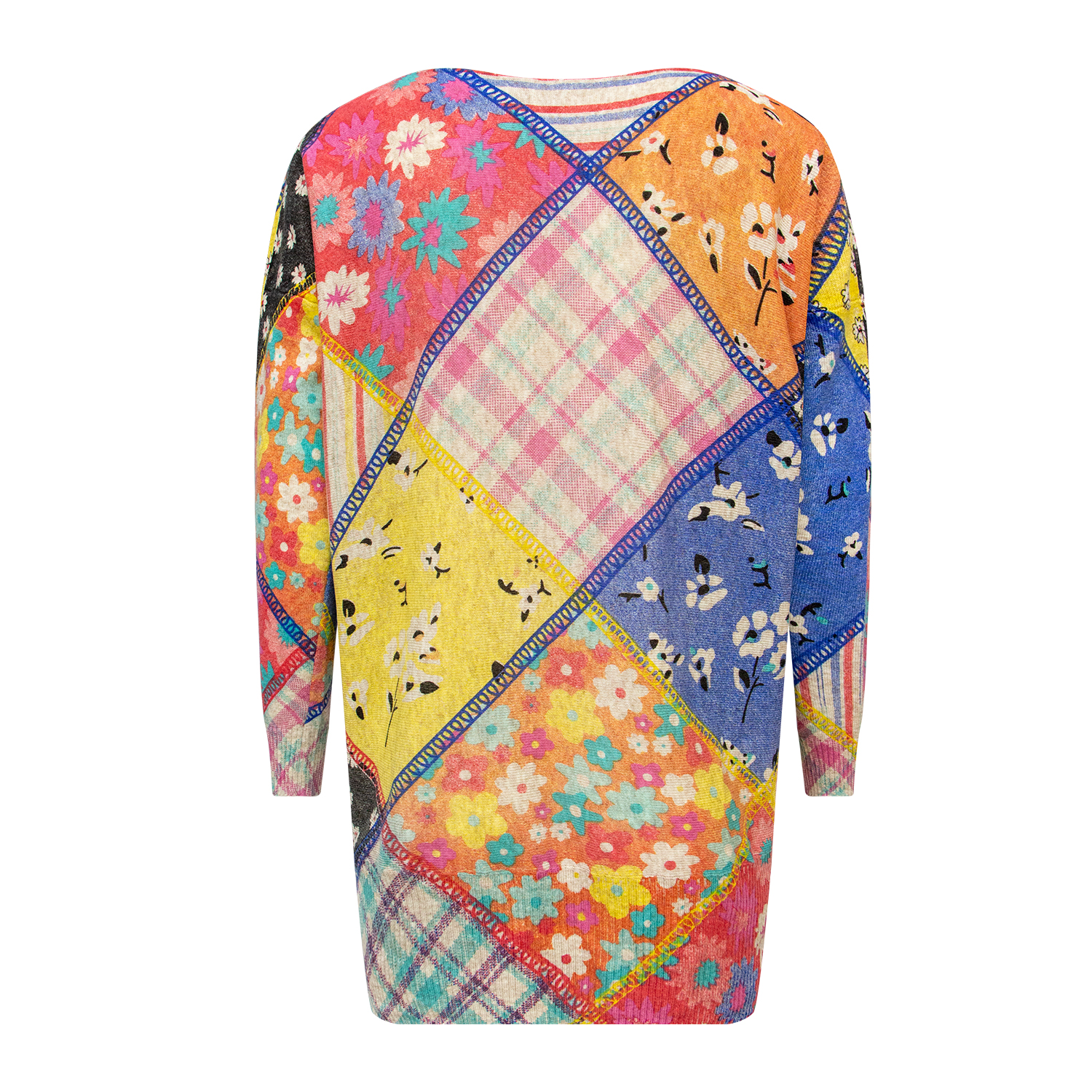 New round neck geometric printed knit sweater