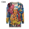 New Cat Illustration Printed Knitwear