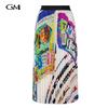 New graffiti printed half pleated skirt