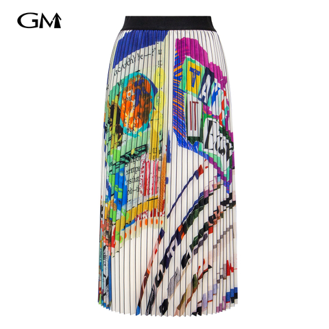 New graffiti printed half pleated skirt