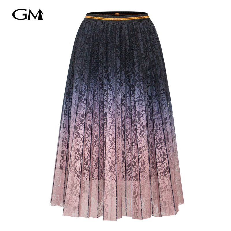 New lace mesh gradient pleated skirt