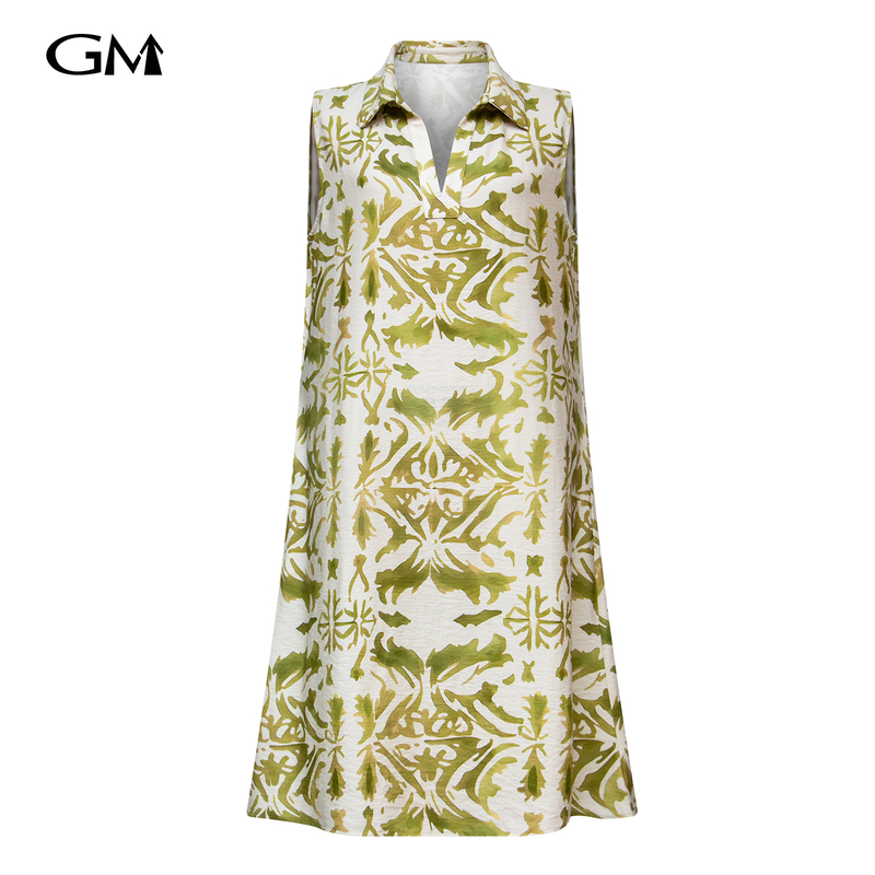 New V-neck abstract printed sleeveless dress 33609