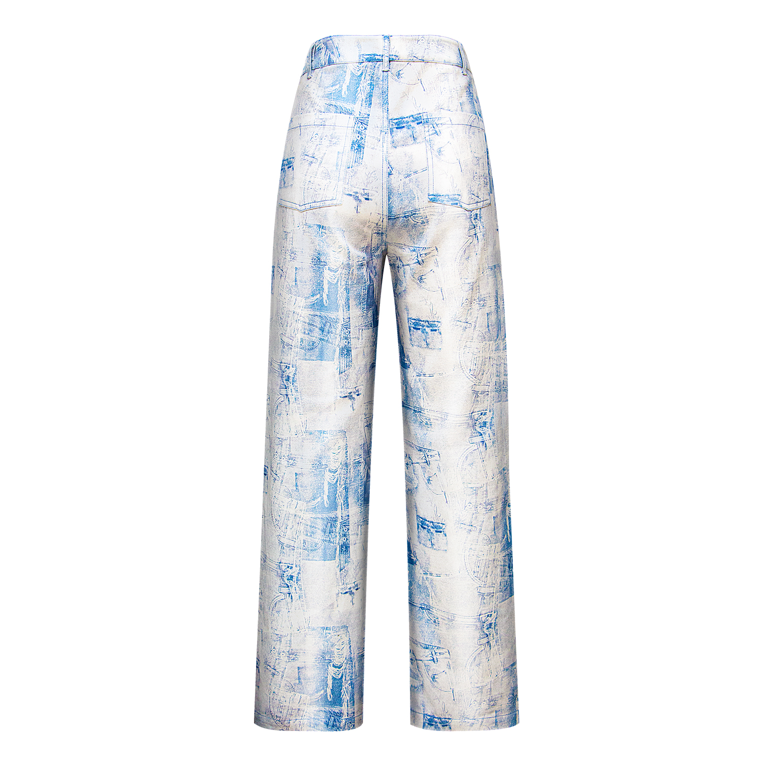 Fashionable blue abstract printed straight leg jeans