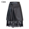 Fashionable and versatile solid color side pleated patchwork lace skirt