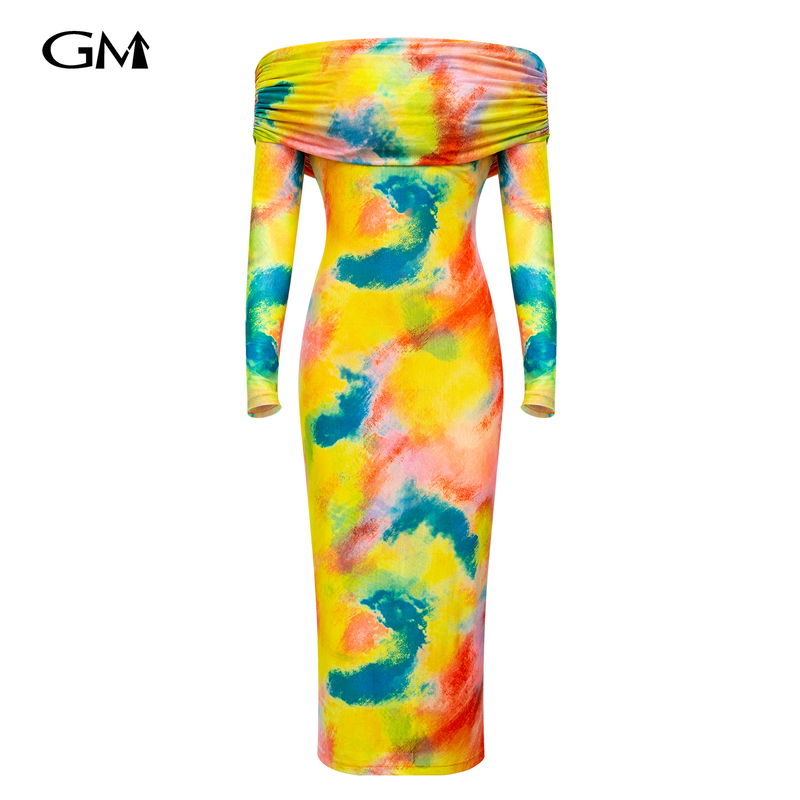 Fashionable and exquisite printed one shoulder dress