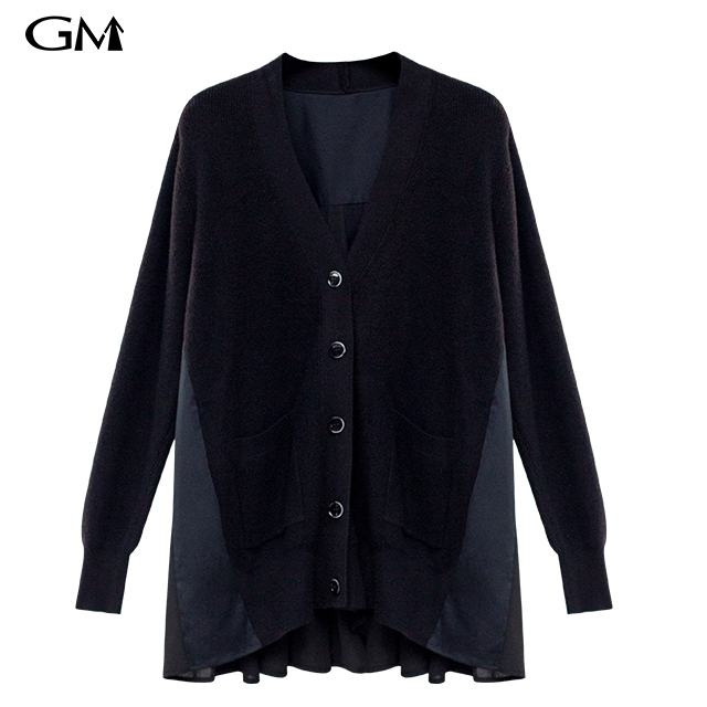 Solid color patchwork cardigan button top