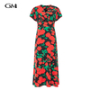 New red printed V-neck slim fit dress