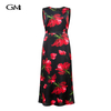 Fashionable sleeveless round neck printed dress