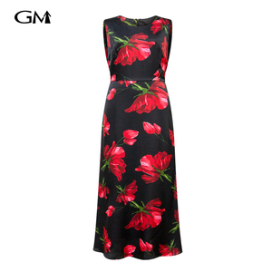 Fashionable sleeveless round neck printed dress