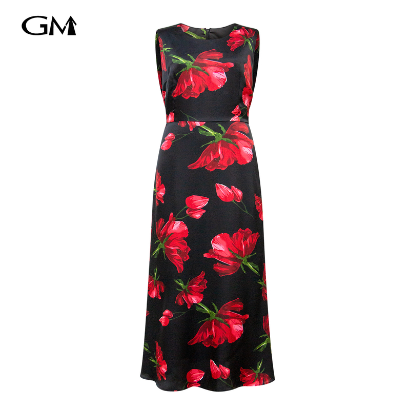 Fashionable sleeveless round neck printed dress