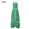 Fashionable digital printed V-neck dress