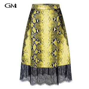 Fashionable women's snake patterned patchwork lace skirt