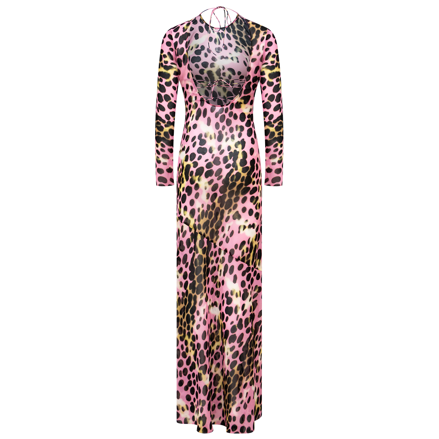 Leopard print round neck backless dress