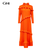 New stand up collar solid color long sleeved dress