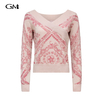 New V-neck exquisite printed knitted top