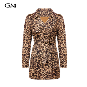 New leopard print medium length trench coat