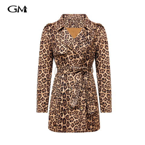 New leopard print medium length trench coat