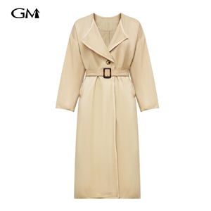 Fashionable and minimalist khaki long windbreaker