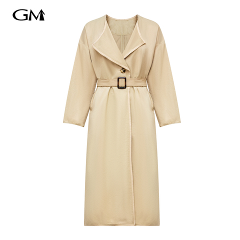 Fashionable and minimalist khaki long windbreaker