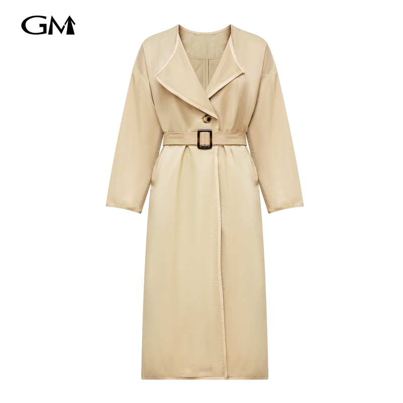 Fashionable and minimalist khaki long windbreaker