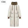 Fashionable contrasting diamond grid loose hooded cotton jacket