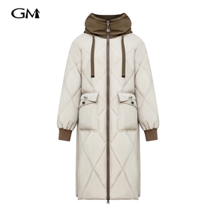 Fashionable contrasting diamond grid loose hooded cotton jacket