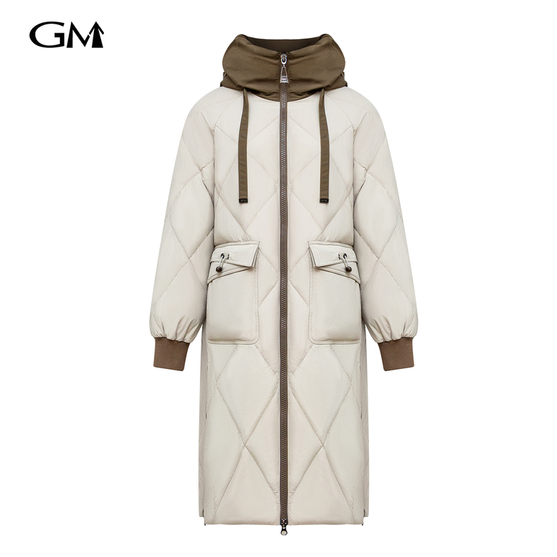Fashionable contrasting diamond grid loose hooded cotton jacket