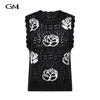 New Rose Printed Hollow Knitted Tank Top