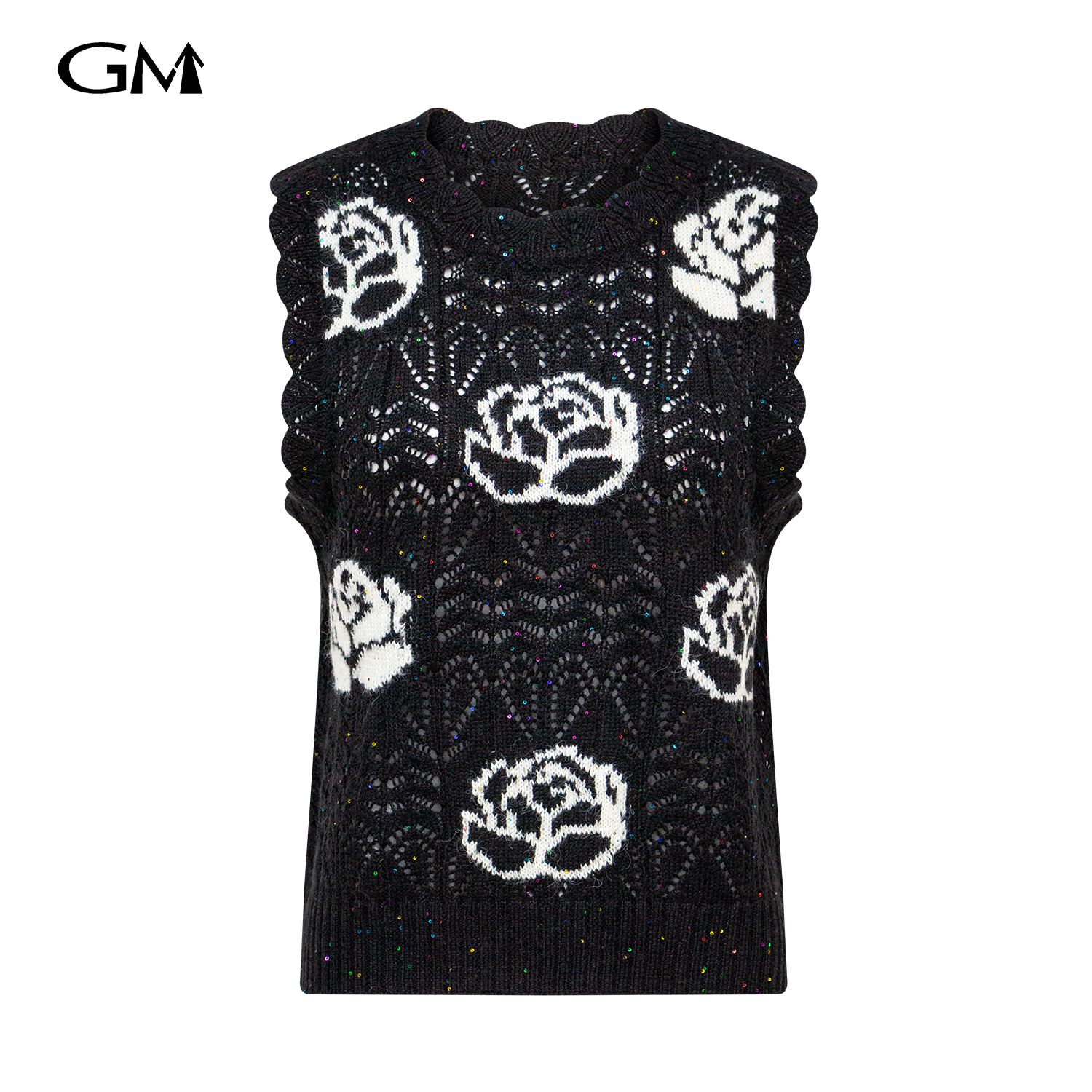 New Rose Printed Hollow Knitted Tank Top