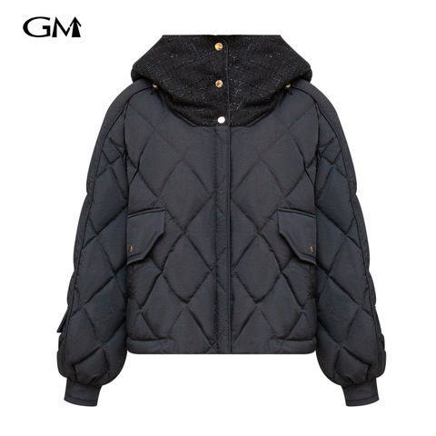 New high necked hooded solid color cotton jacket