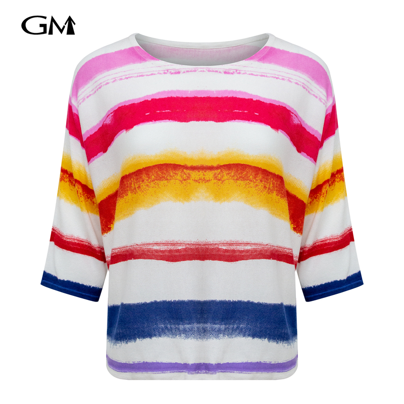 Colorful printed round neck knitted top