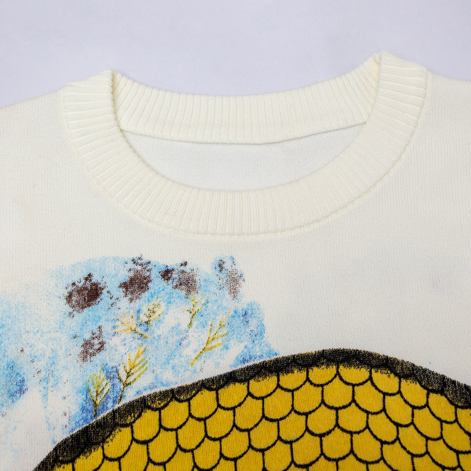 New round neck illustration printed knitted top