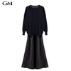 New Solid Sweater Slim Slim Strap Dress Two Piece Set