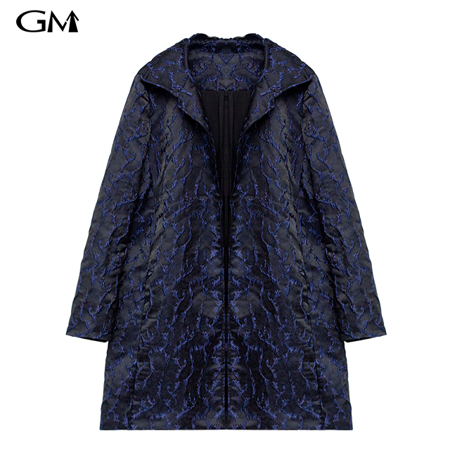 Women's Fashion Jacquard Temperament Slim Fit Black Blue Flower Coat