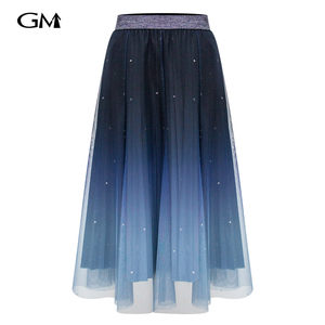 Fashionable new mesh gradient pleated skirt